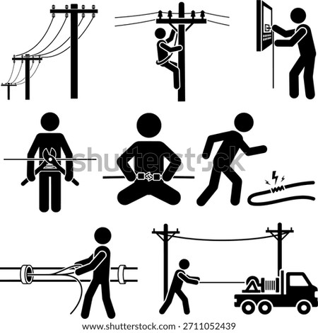Worker Installing Cable, Repairing Power Lines, and Telecommunication Icon