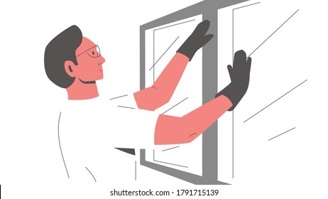 Worker Installing Window Vector Illustration Male Stock Vector (Royalty ...