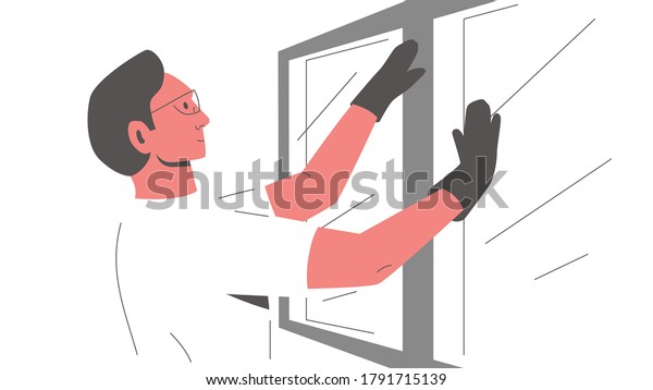 Worker Installing Window Vector Illustration Male Stock Vector (Royalty ...