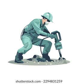 trabajador con icono jackhammer aislado