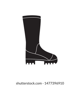 Worker job safety equipment protective boots with high bootlegs black and white icon. Security for industry uniform concept vector illustration isolated on white.