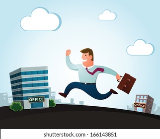 worker jumping and smiling happily, moving to the new office for a better job