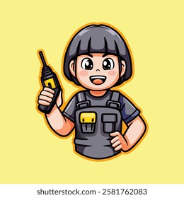 Worker Kid with Drill, Cartoon Construction Worker, Animated Child with Tools