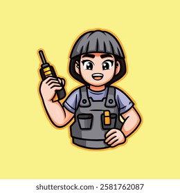 Worker Kid with Drill, Cartoon Construction Worker, Animated Child with Tools