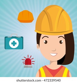 worker kit aid with helmet icon vector illustration design