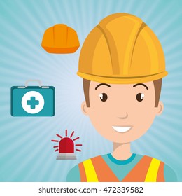 worker kit aid with helmet icon vector illustration design