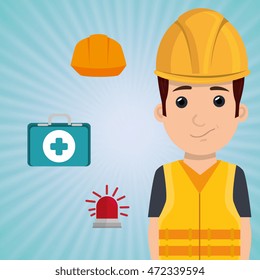 worker kit aid with helmet icon vector illustration design