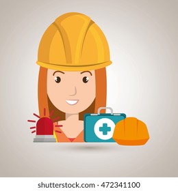 worker kit aid, helmet icon vector illustration design
