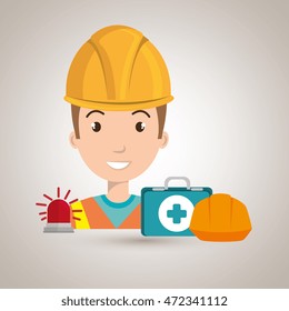 worker kit with aid, helmet icon vector illustration design