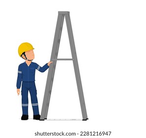 A worker with ladder on white background