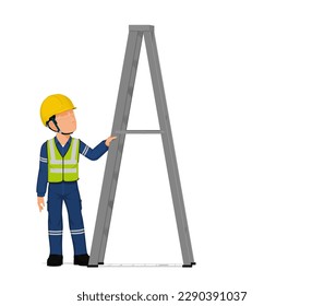 A worker with ladder on white background