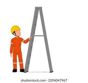 Un trabajador con una escalera de fondo blanco