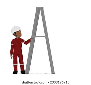 A worker with ladder on white background