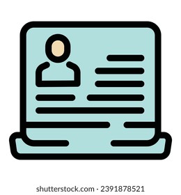 Worker laptop icon outline vector. Hiring team. Vacant chair color flat