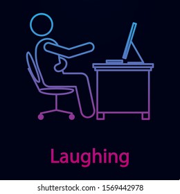 Worker is laughing nolan icon. Simple thin line, outline vector of man in the office in fron of computer icons for ui and ux, website or mobile application