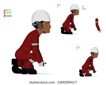 A worker is lifting something on the floor