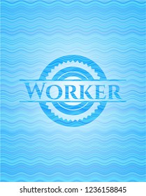 Worker light blue water wave style badge.