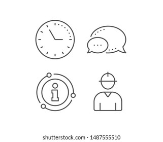 Worker line icon. Chat bubble, info sign elements. Engineer Profile sign. Male Person silhouette symbol. Linear engineer outline icon. Information bubble. Vector