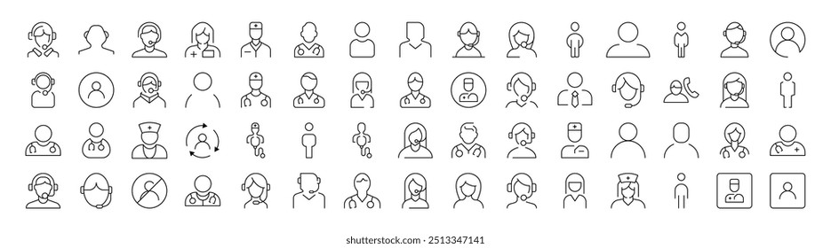 Worker Line Icon Collection. Modern Collection for Design, Web Sites, Apps, Cards. Contains Linear Images of Doctor, Dispatcher, Office Worker