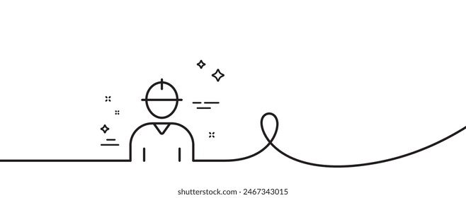 Worker line icon. Continuous one line with curl. Engineer Profile sign. Male Person silhouette symbol. Engineer single outline ribbon. Loop curve pattern. Vector