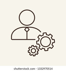 Worker line icon. Employee, team member, manager, gears. Business concept. Can be used for topics like work, process, project