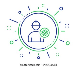 Worker line icon. Engineer Profile with cogwheel sign. Male Person silhouette symbol. Quality design elements. Technology engineer button. Editable stroke. Vector
