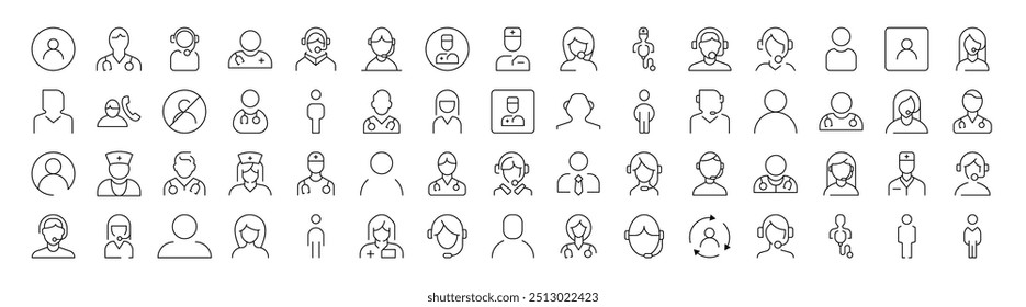 Paquete de iconos de línea de trabajador. Colección moderna para el diseño, Sitios web, App, tarjetas. Contiene Imágenes lineales de médico, despachador, trabajador de oficina