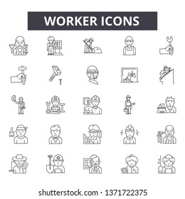 Worker line icons, signs set, vector. Worker outline concept, illustration: worker,person,engineer,industrial,pictogram,man,people