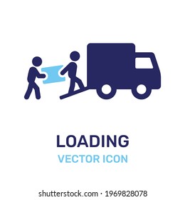 Worker loading boxes to truck icon vector illustration