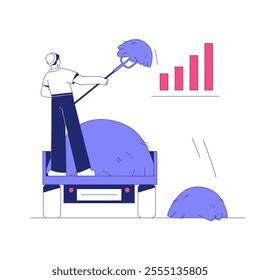 Worker Loading Hay Onto A Truck With Growing Profit Chart In Flat Vector Illustration Symbolizing Farming Economy, Labor, And Agricultural Growth, Isolated On White Background.