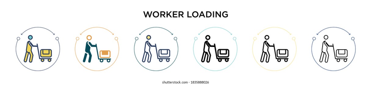 Worker loading icon in filled, thin line, outline and stroke style. Vector illustration of two colored and black worker loading vector icons designs can be used for mobile, ui, web