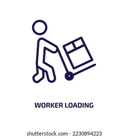 worker loading icon from people collection. Thin linear worker loading, truck, load outline icon isolated on white background. Line vector worker loading sign, symbol for web and mobile