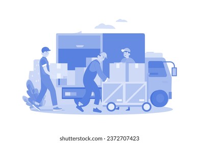 Arbeitspakete für die Lkw-Illustration auf weißem Hintergrund