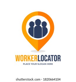 Worker locator vector logo template. This design use pin symbol. Suitable for industrial.