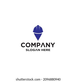 Worker locator vector logo template. This design use pin and helmet symbol