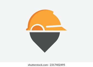 Worker locator vector logo vector template. pin and helmet icon symbol
