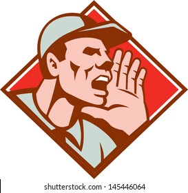 Worker Looking Up Shouting Retro 
