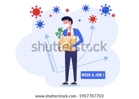 A worker losing job due to COVID 19 pandemic, staff finding a job during coronavirus outbreak, business in recession and bankruptcy, unemployment concept affected by virus