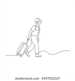 Trabajador con equipaje Un diseño de arte continuo de una sola línea