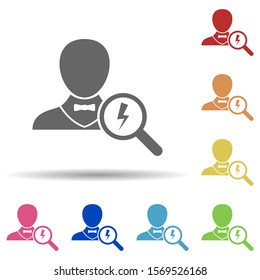 Worker, magnifier, lightning, occupational stress in multi color style icon. Simple glyph, flat vector of business icons for ui and ux, website or mobile application