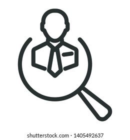 worker in magnifier - minimal line web icon. simple vector illustration. concept for infographic, website or app.