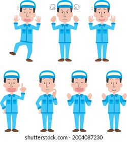 Worker male facial expression pose illustration set