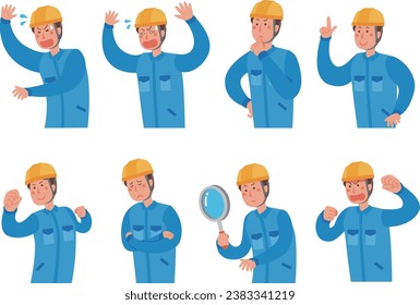 Worker male pose illustration set