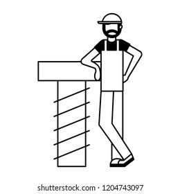 worker man beard with tool screw