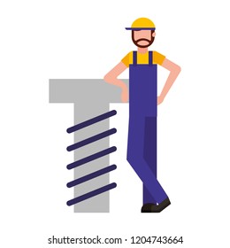 worker man beard with tool screw