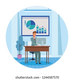 worker man in computer desk