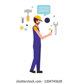 worker man employee tools on white background