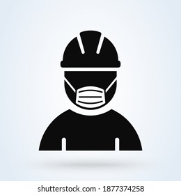 worker man and face masks sign icon or logo. Protection wear from coronavirus. Man in face mask app illustration.
