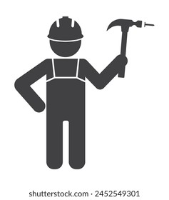 Worker man with hammer and nail in hand  icon