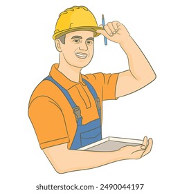 Worker man. Happy Labor day character banner.